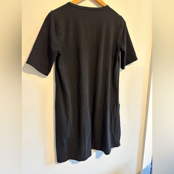 Eileen Fisher Jersey Cotton Black V-Neck Short Sleeve Pocket Dress XS - Picture 5 of 8